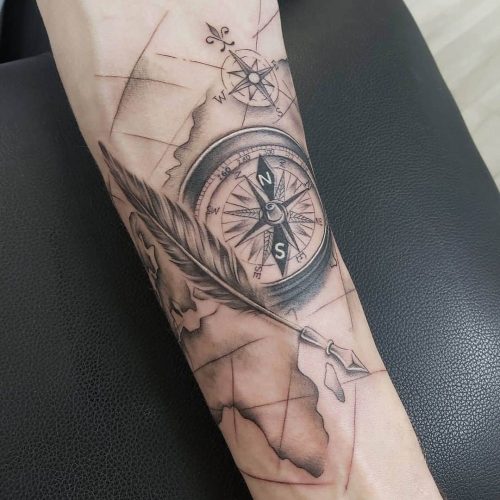 Nautical Compass Tattoo With Black Details 63