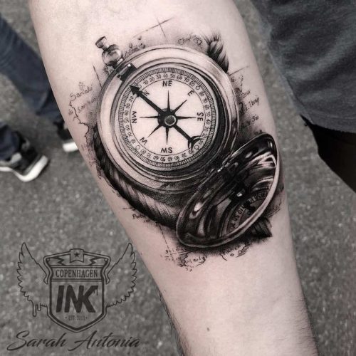Realistic Compass Geometric Tattoo 62