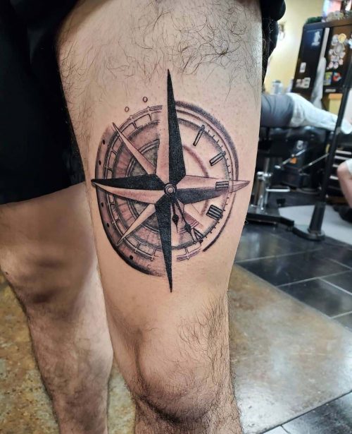 Viking Compass Tattoo Leg Design 64