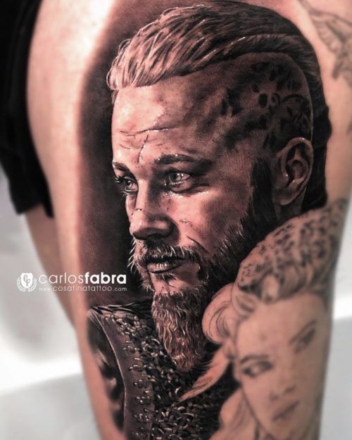 Realistic Viking Tattoo On Thigh
