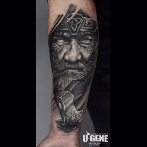 Viking Tattoo With One Eye On Forearm