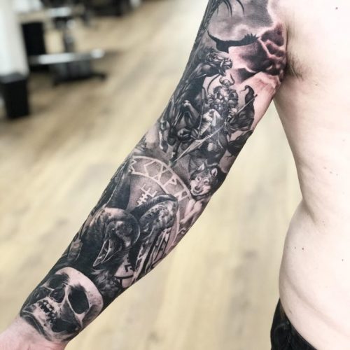 Warring Viking Tattoo + Raven Symbol