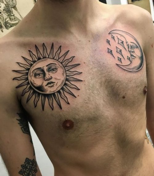 Sun And Moon Tattoo Chest