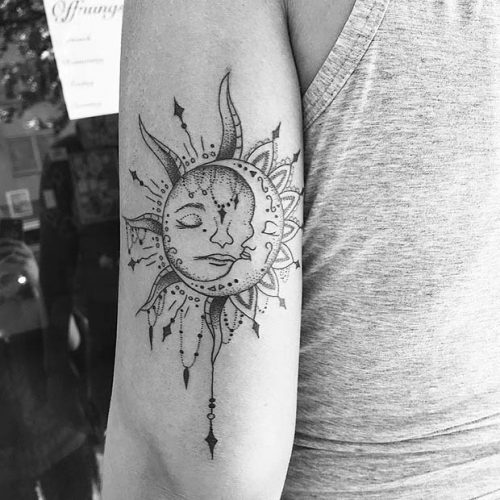 Unique Sun And Moon Tattoo